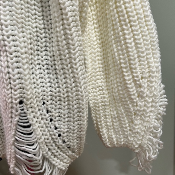 Hot & Delicious chunky knit denim cardigan with a white knit body and blue denim - Picture 5 of 8